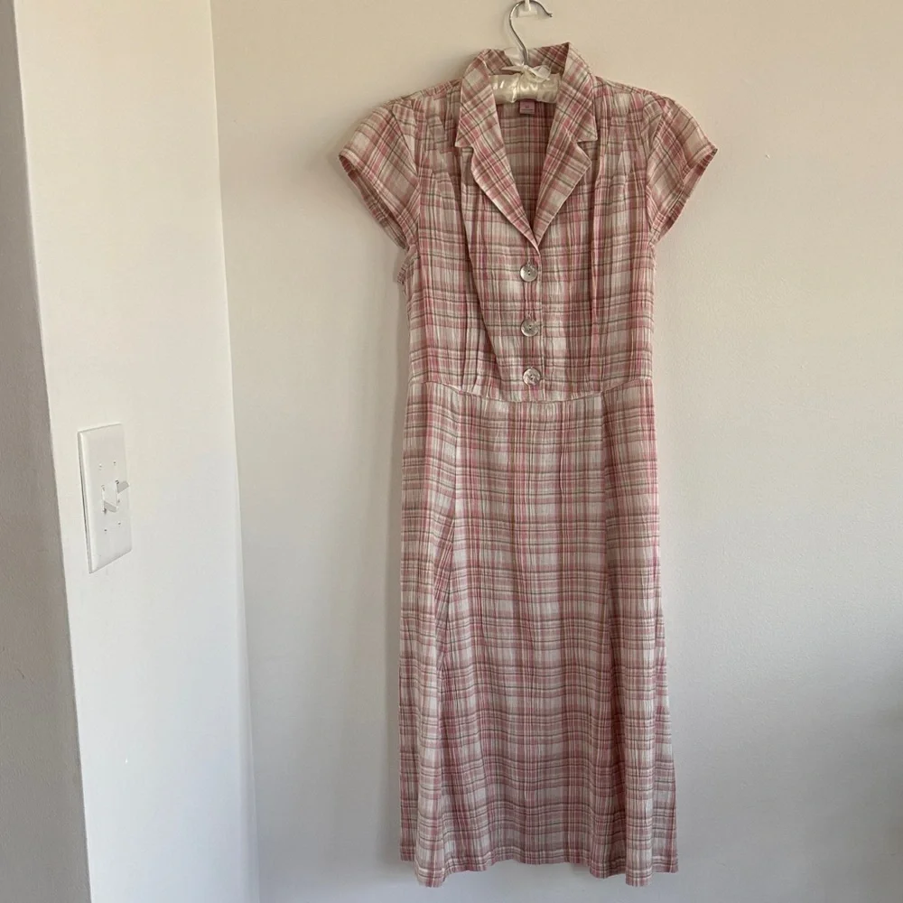 April Cornell Springtime Check Porch Dress in Rose Sage - Picture 1 of 14